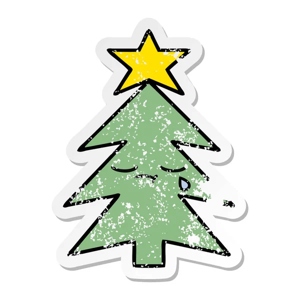 Adesivo Angosciato Albero Natale Carino Cartone Animato — Vettoriale Stock