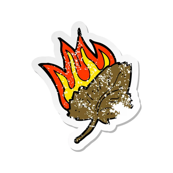 Retro samolepka kreslený spalování suché listí symbol zoufalý — Stockový vektor