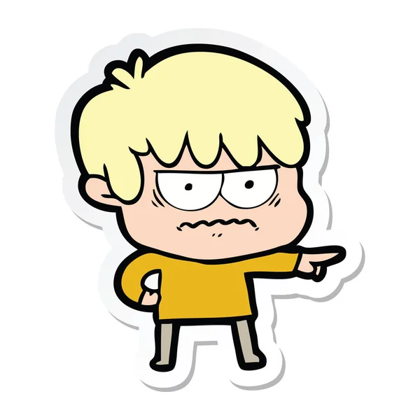 Sticker Annoyed Cartoon Boy — Stock Vector