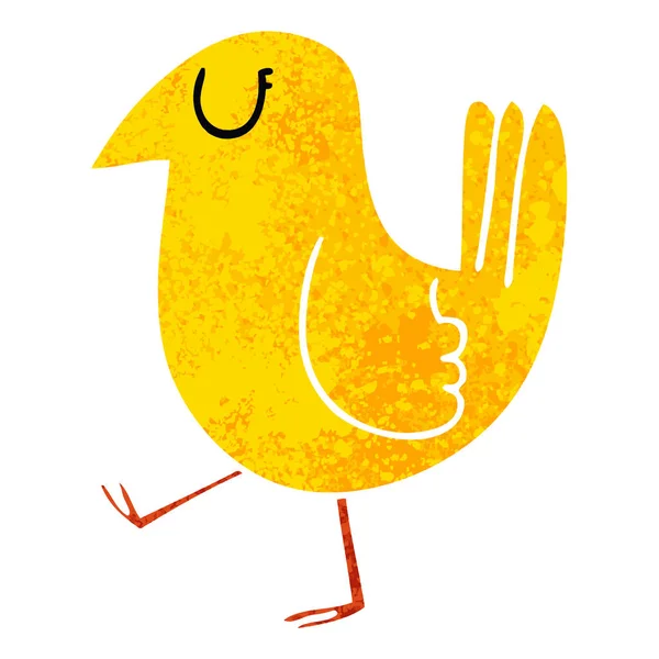 Retro Obrázek Styl Bizarní Kreslených Žlutý Pták — Stockový vektor