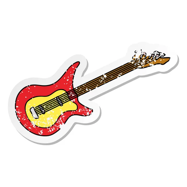 Sıkıntılı etiket karikatür doodle bir gitar — Stok Vektör