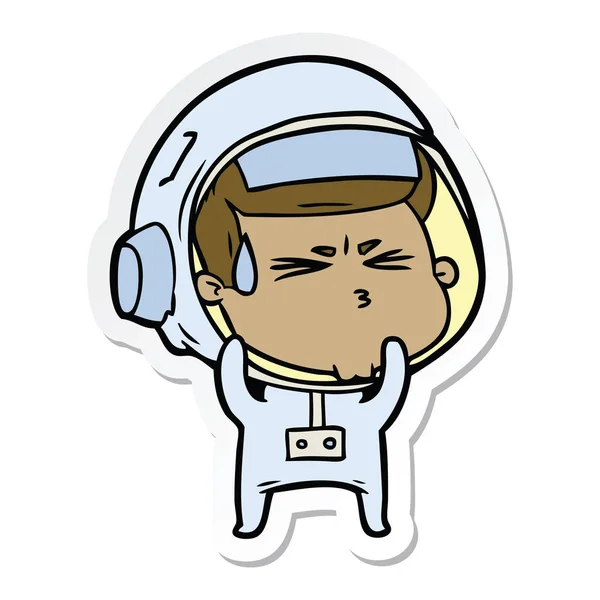 Sticker van een cartoon benadrukt astronaut — Stockvector