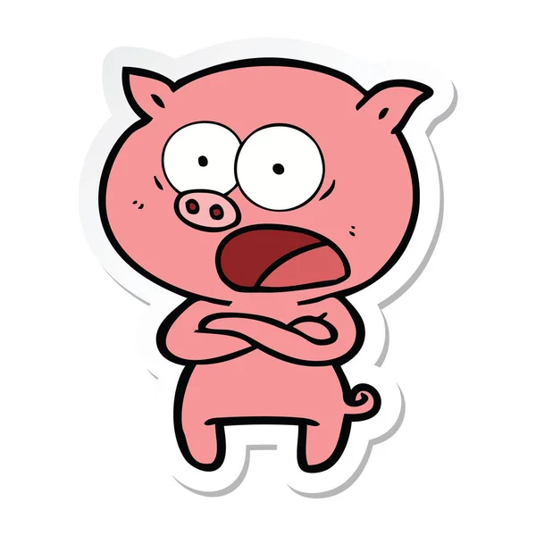 Autocollant d'un cochon de dessin animé criant — Image vectorielle