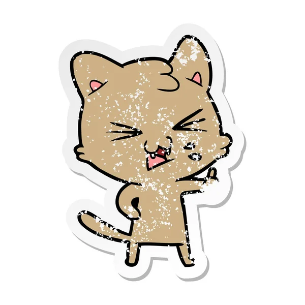 Distressed Sticker Cartoon Hissing Cat — Stock Vector