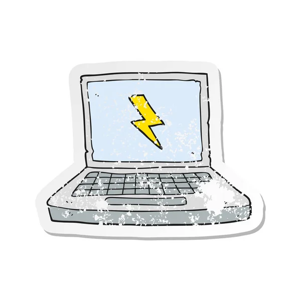 Retro Distressed Sticker Cartoon Laptop Computer — Stock Vector