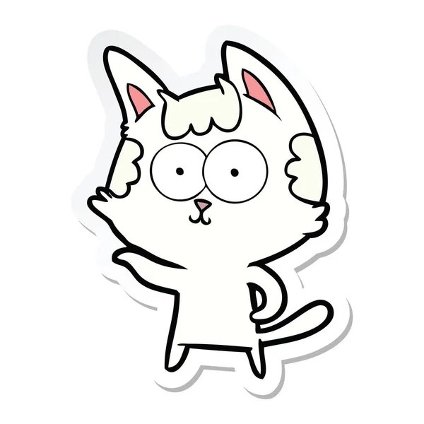 Autocollant d'un chat heureux dessin animé — Image vectorielle
