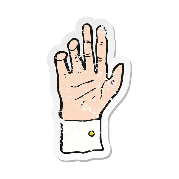 Retro Noodlijdende Sticker Een Cartoon Hand Bereiken — Stockvector