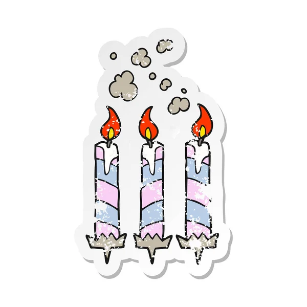 Pegatina Retro Angustiado Pastel Cumpleaños Dibujos Animados Velas — Vector de stock