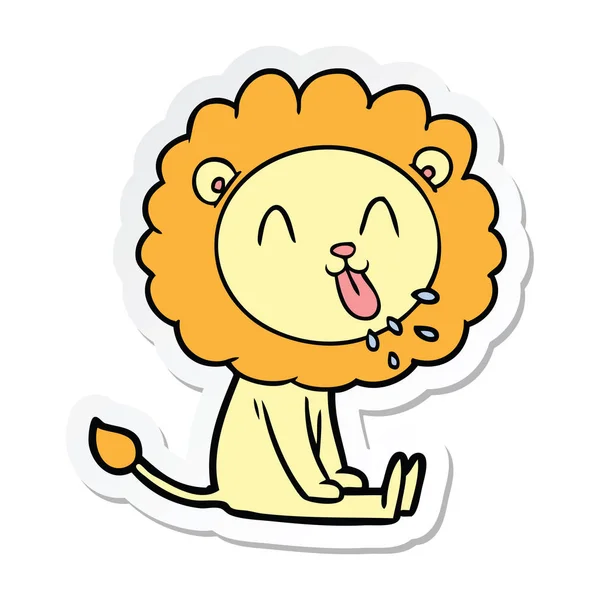 Pegatina León Dibujos Animados Feliz — Vector de stock