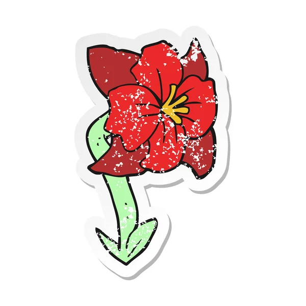 Etiqueta Angustiada Retro Uma Flor Dos Desenhos Animados — Vetor de Stock