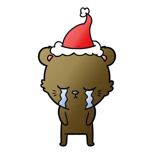 Caricatura gradiente de choro de um urso usando chapéu de santa — Vetor de Stock