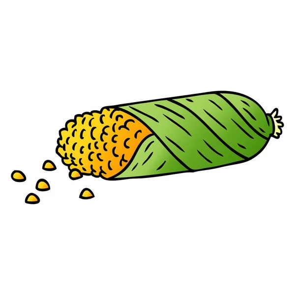 Gradient cartoon doodle of fresh corn on the cob — Stock Vector