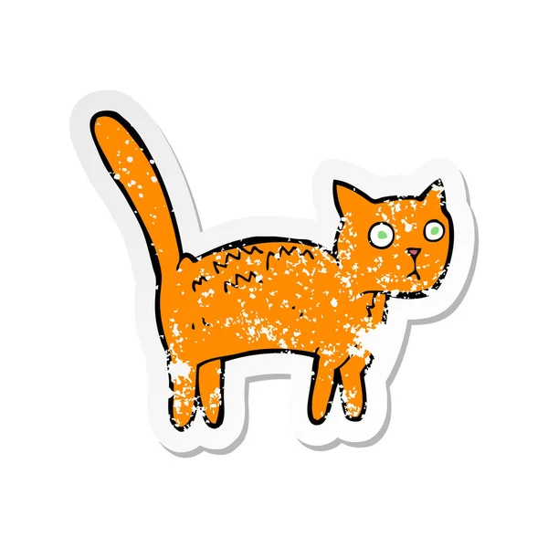 Retro Noodlijdende Sticker Van Een Cartoon Bange Kat — Stockvector
