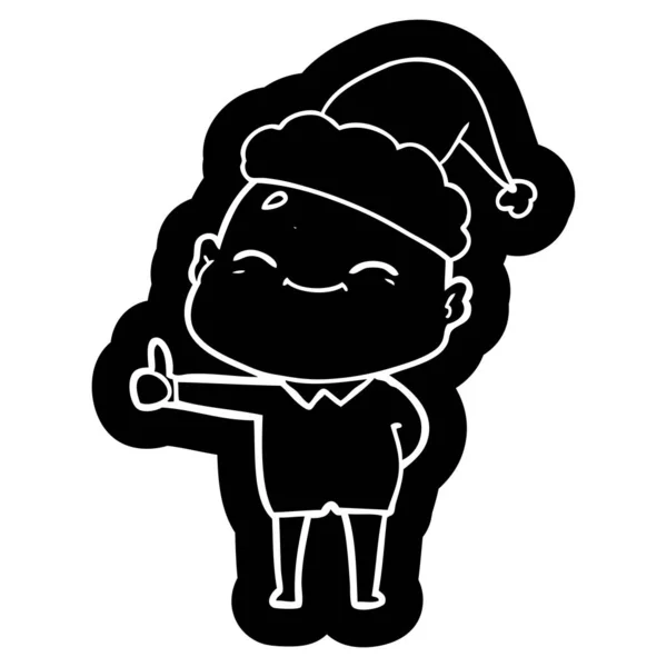サンタの帽子を身に着けているハゲ男の幸せの風変わりな漫画アイコン — ストックベクタ