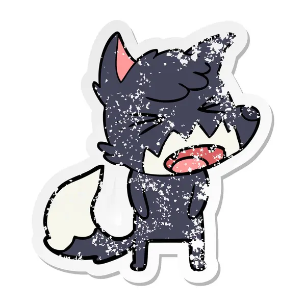 Distressed Sticker Angry Cartoon Fox — Stock Vector