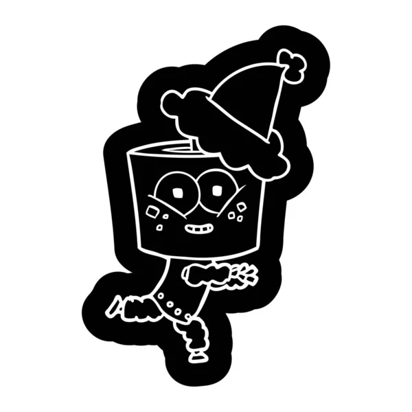 Icono Dibujos Animados Extravagante Feliz Robot Con Sombrero Santa — Vector de stock