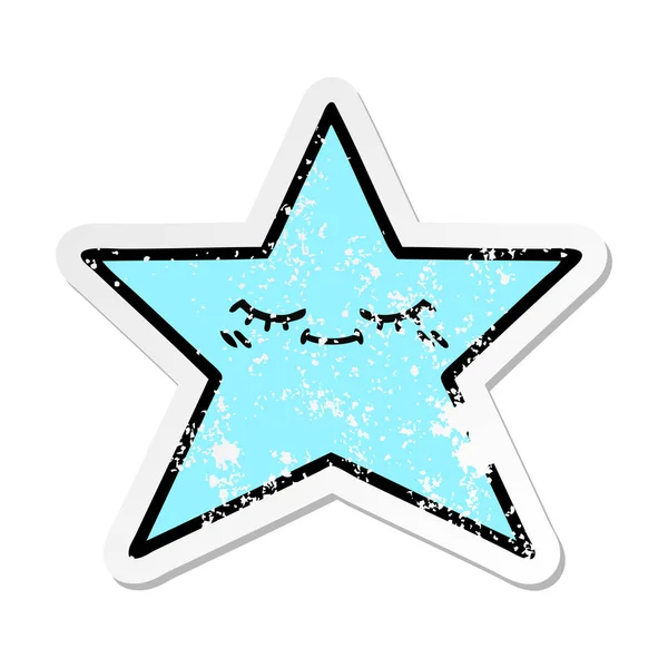Autocollant en détresse d'un poisson étoile de dessin animé mignon — Image vectorielle