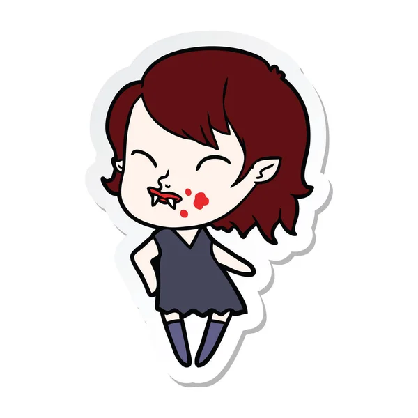 Etiqueta de uma menina vampiro desenhos animados com sangue na bochecha — Vetor de Stock