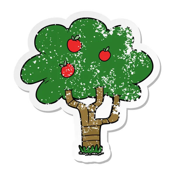 漫画のりんごの木の苦しめられたステッカー — ストックベクタ