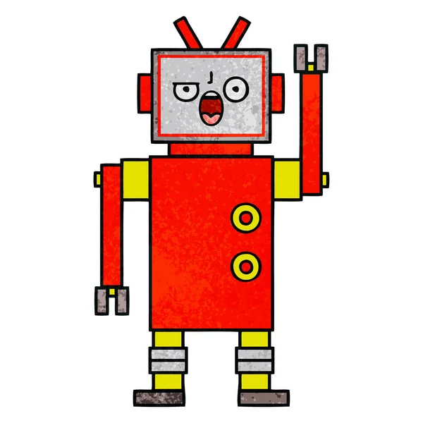 Retro Grunge Textúra Rajzfilm Egy Dühös Robot — Stock Vector