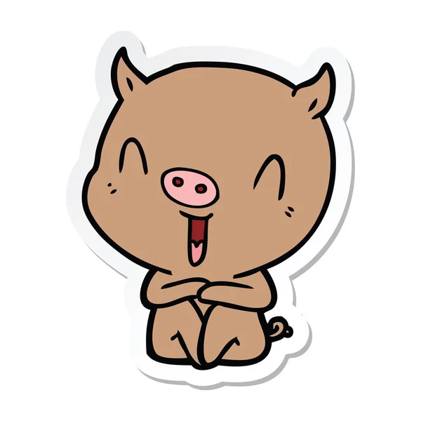 Autocollant d'un cochon assis heureux dessin animé — Image vectorielle