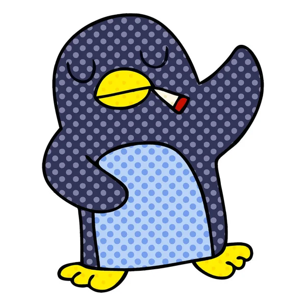 Estilo Quadrinhos Pinguim Desenho Animado Peculiar — Vetor de Stock
