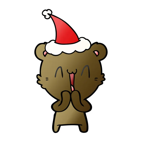 Счастливая Медвежья Рука Нарисованная Карикатуре Санта Клауса — стоковый вектор