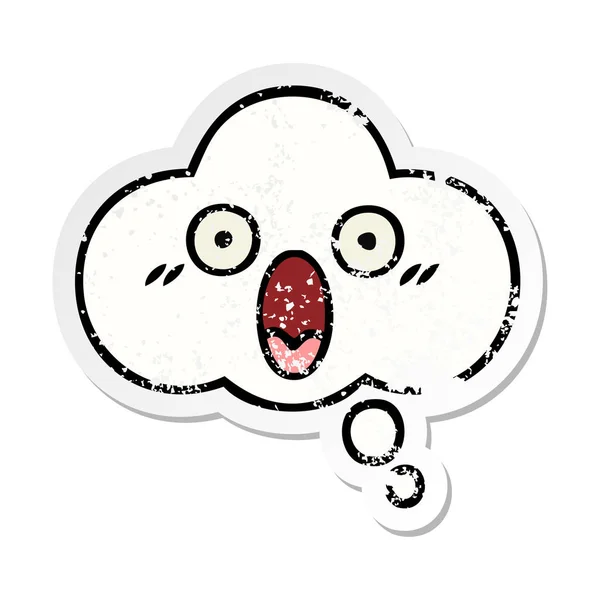 Distressed sticker of a cute cartoon thought bubble — Stock Vector