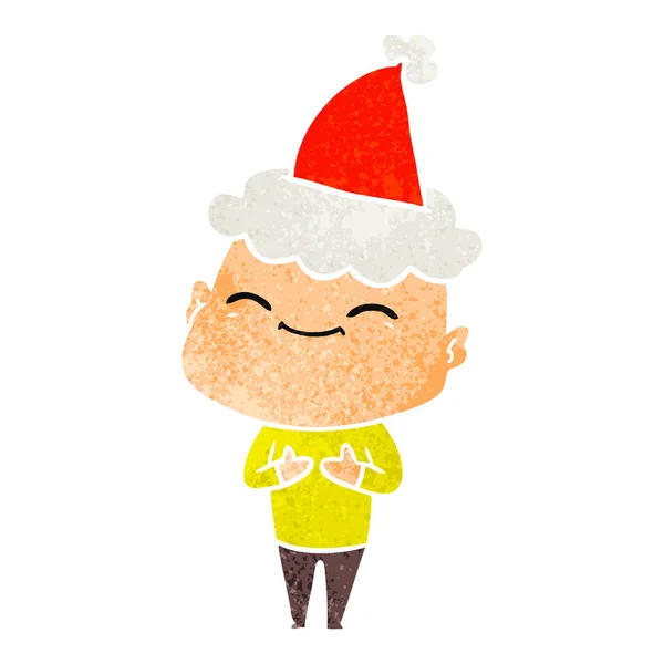 Lycklig Hand Dras Retro Tecknade Skallig Man Santa Hatt — Stock vektor