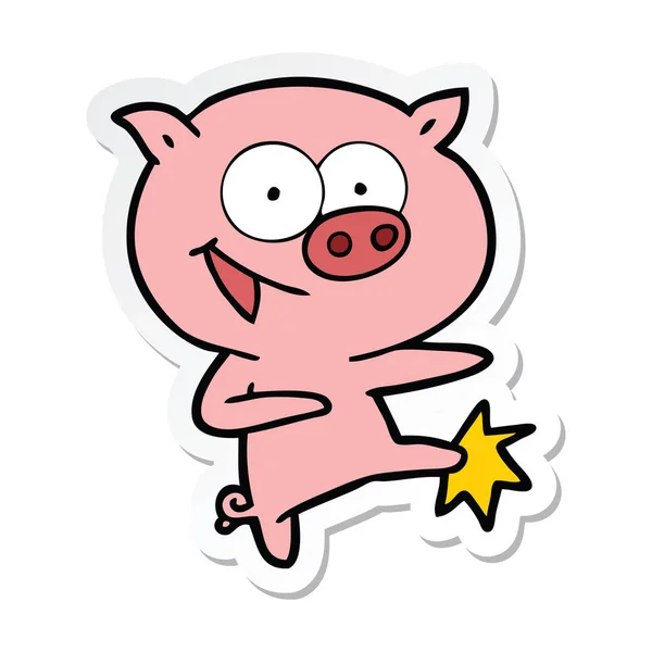 Etiqueta Desenho Animado Porco Dançante Alegre —  Vetores de Stock