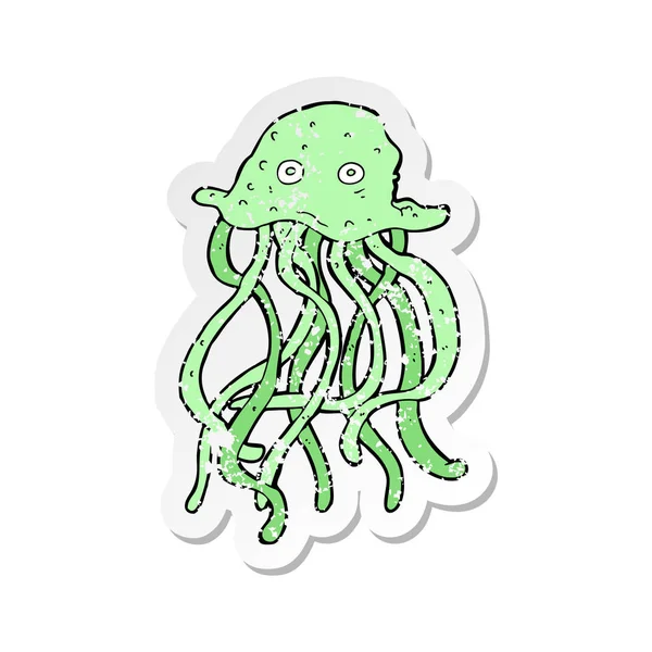 Retro Distressed Sticker Cartoon Octopus — Stock Vector