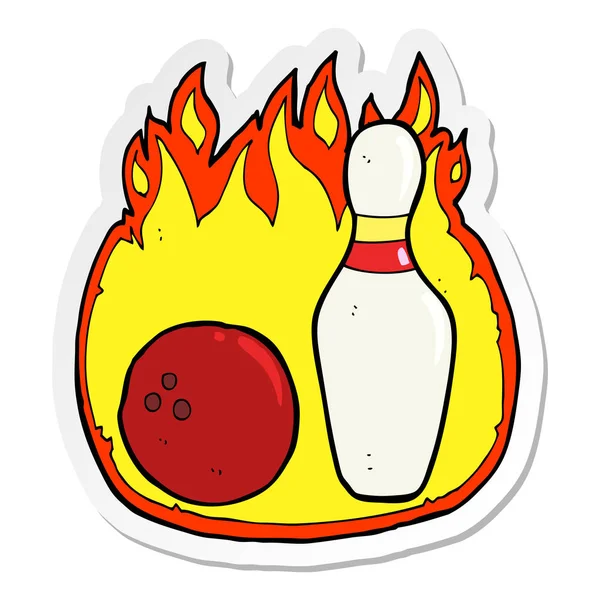 Sticker Ten Pin Bowling Cartoon Symbol Fire — Stock Vector