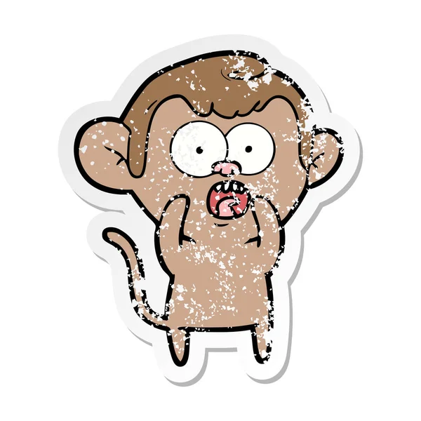 Distressed Sticker Cartoon Shocked Monkey — Stock Vector