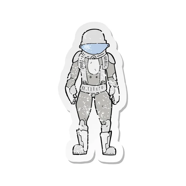 Retro Distressed Sticker Cartoon Astronaut — Stock Vector