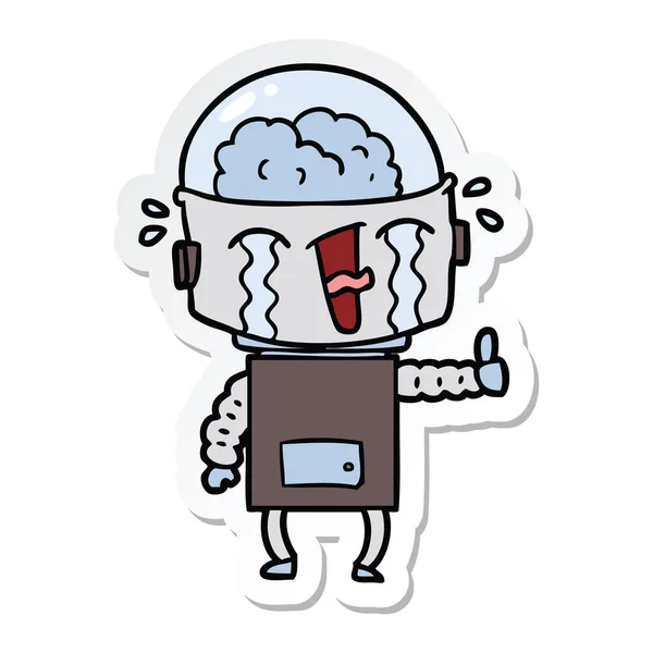 Sticker Cartoon Crying Robot Making Gesture — Stock Vector