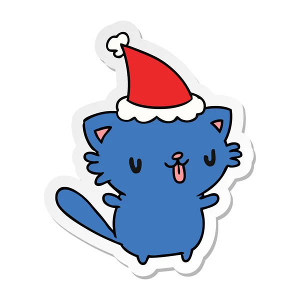 Adesivo cartoni animati di Natale del gatto kawaii — Vettoriale Stock