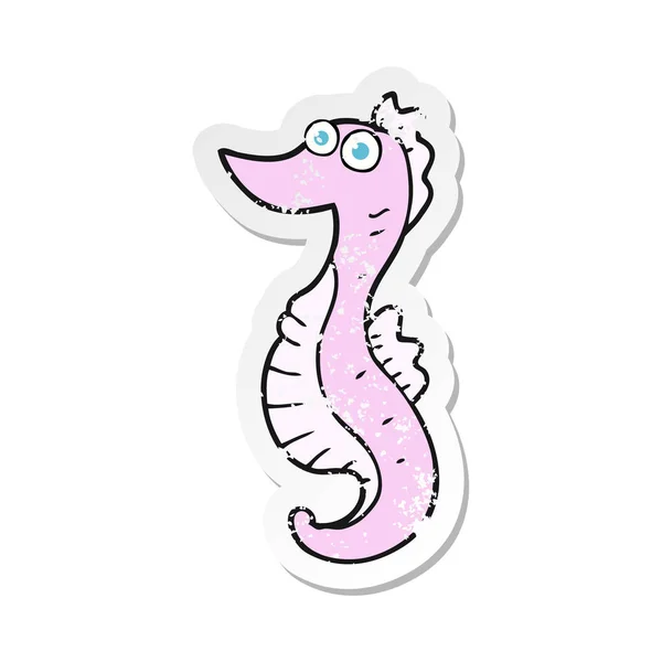 Retro distressed sticker of a cartoon seahorse — Stock Vector