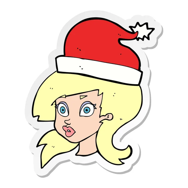 Naklejki z kobieta kreskówka christmas kapeluszu — Wektor stockowy