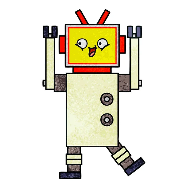 Retro Grunge Konsistens Tecknad Robot — Stock vektor