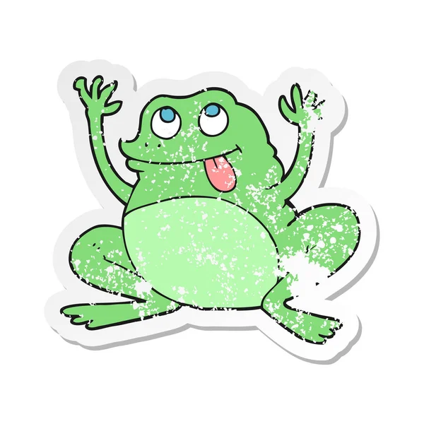 面白い漫画カエルのレトロな苦しめられたステッカー — ストックベクタ