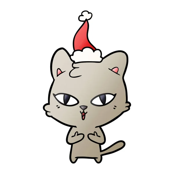 Ντεγκραντέ κινουμένων σχεδίων μιας γάτας που φοράει καπέλο Σάντα — Διανυσματικό Αρχείο