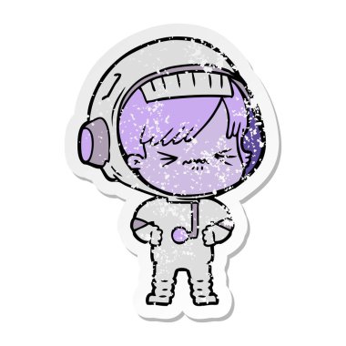 bir çizgi film astronot kadının sıkıntılı etiket