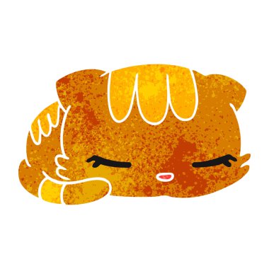 Retro çizgi film illüstrasyon kawaii sevimli uyuyan kedi yavrusu