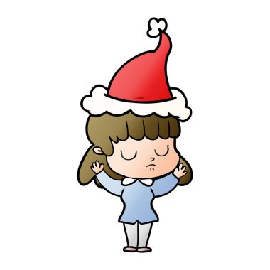 Noel Baba şapkası giyen bir kayıtsız kadının degrade çizgi film