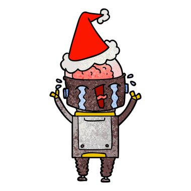 ağlayan robot giyen Noel Baba şapkası, dokulu çizgi film