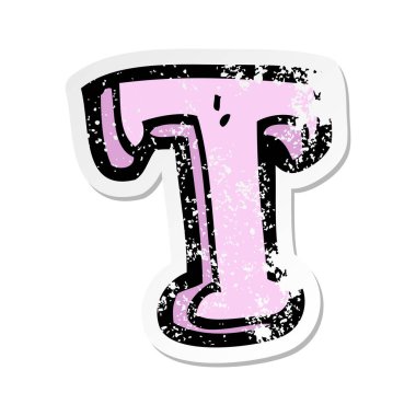 bir çizgi film mektup T Retro sıkıntılı etiket