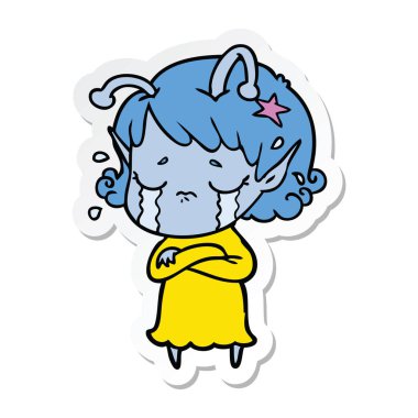 bir çizgi film ağlayan uzaylı kız etiketi