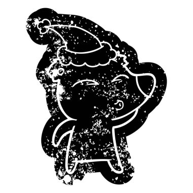 Noel Baba şapkası giyen bir ıslık ayının ilginç karikatür sıkıntılı simgesi