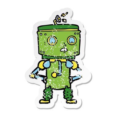 bir çizgi film robot ile sıkıntılı etiket kalçalarına eller