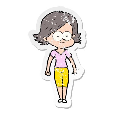 bir mutlu çizgi film kızın sıkıntılı etiket